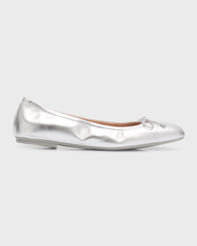 Stuart Weitzman Bardot Metallic Bow Ballerina Flats In Silver