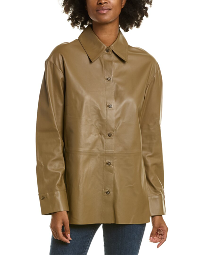 Vince Drop-shoulder Leather Shirt Jacket In Brown