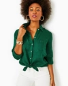 Lilly Pulitzer Sea View Linen Button Down Top In Evergreen X Evergreen