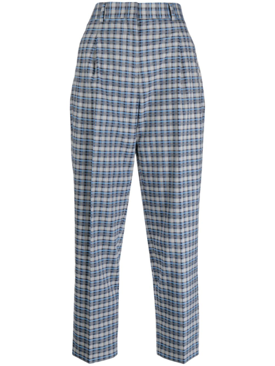 Ps By Paul Smith Check-pattern Cropped Trousers In Blau
