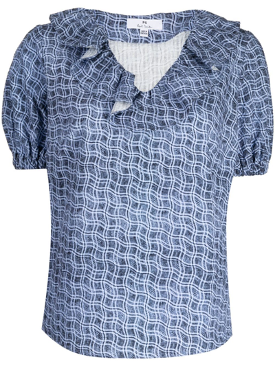 Ps By Paul Smith Reflection Check-print Cotton Blouse In Blau
