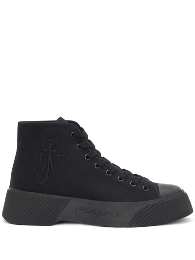 Jw Anderson Logo Embroidery Canvas Sneakers In Black