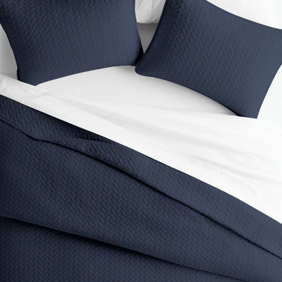 Ienjoy Home Herringbone Stitch Navy Quilt Coverlet Set Contemporary Ultra Soft Microfiber Bedding