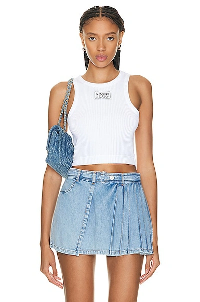 Moschino Jeans Signature Rib-knit Logo Patch Tank Top In White