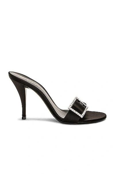 Saint Laurent 90mm Simone Satin Mule Sandals In Nero