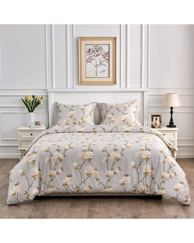 Melange Home Mélange Home 400tc Sateen Cotton Alabaster Rose Duvet Set In White