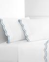 Melange Mélange Home 300tc Percale Cotton Double Scalloped Embroidered Sheet Set In Blue