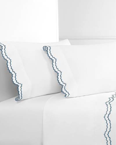 Melange Mélange Home 300tc Percale Cotton Double Scalloped Embroidered Sheet Set In Blue