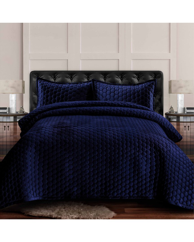 Tribeca Living Lugano Velvet Oversized Quilt Set In Navy