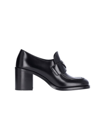 Prada Loafers With Leather Heels In Black  