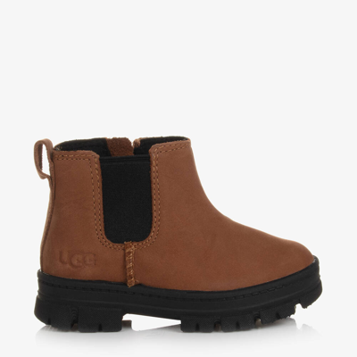 Ugg Kids'  Girls Brown Leather Zip-up Chelsea Boots