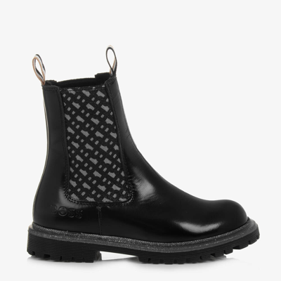 Hugo Boss Kids' Boss Girls Black Leather Monogram Boots