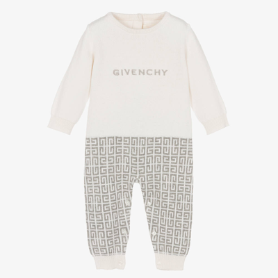 Givenchy Babies' Ivory Cotton & Cashmere Knit Romper In Bianco