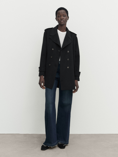 Massimo Dutti Black Wool Blend 3/4 Length Coat