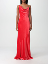 Philosophy Di Lorenzo Serafini Long Draped Velvet Dress With Asymmetric Neckline In Red