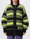 Ganni Logo-intarsia Striped Wool Cardigan In Multicolor