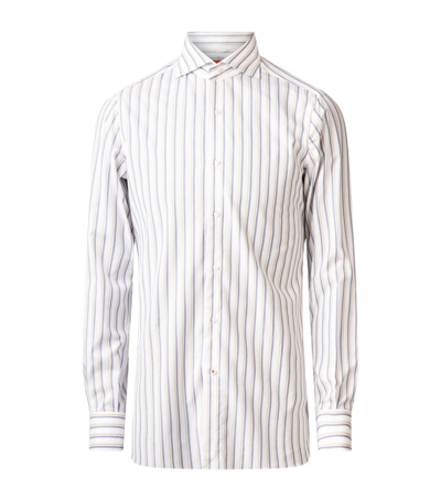 Isaia Cotton Striped Dress Shirt In Blue