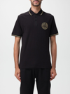 Versace Jeans Couture Cotton Polo Shirt Featuring V-emblem Embroidery In Black