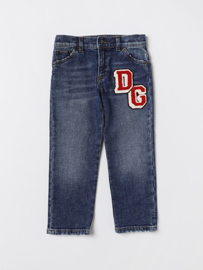 Dolce & Gabbana Kids' Jeans In Denim With Applied Dg Monogram