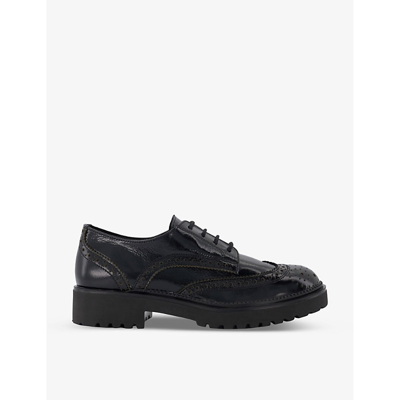 Dune Womens Black-patent Leather Lace-up Patent-leather Brogues