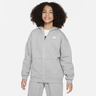 Nike Sportswear Club Fleece Big Kids' (girls') Oversized Full-zip Hoodie In Grey
