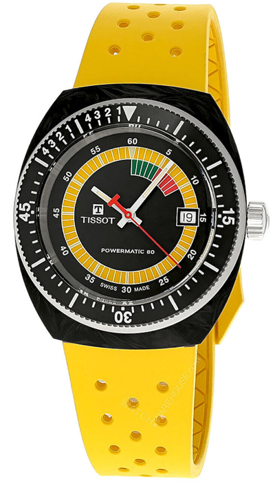 Pre-owned Tissot Sideral S Powermatic 80 41mm Yellow Rubber Men's Watch T145.407.97.057.00