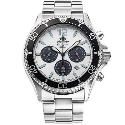 Pre-owned Orient Mako Rn-tx0203s Panda White Dial Solar Analog Chronograph Men Watch