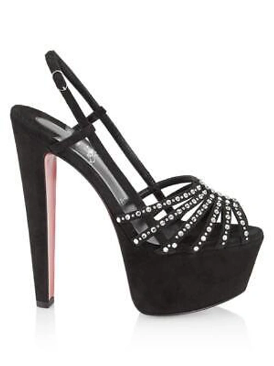 Pre-owned Christian Louboutin Vegastrassima Alta Crystal Platform Heels Sandal Shoes $1595 In Black