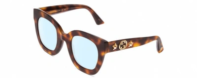 Pre-owned Blue Gucci Gg0208s Women Oversize  Light Filter Glasses Tortoise Havana Gold 49mm