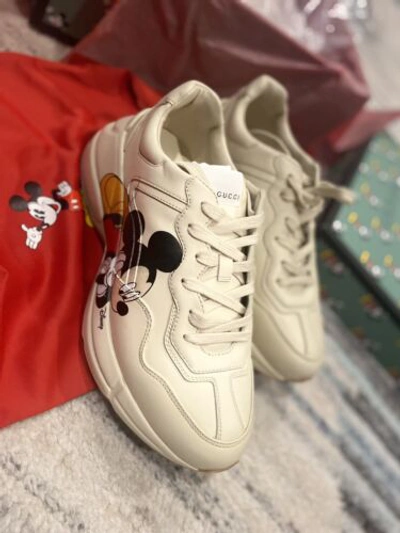 Pre-owned Gucci Men's Micky Mouse Disney Rhyton Sneakers 7.5us ( 7) It 601370 In White