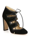 JIMMY CHOO LATCH 100 SUEDE & LEATHER LACE-UP PUMPS,0400093978224