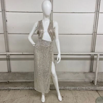 Pre-owned The Andamane Sequined Halterneck Midi Dress Women's Size 38 988 Silver