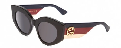 Pre-owned Black Gucci Gg0275s Womens Round Sunglasses In  Red Tan Brown Gold Logo/grey 50mm