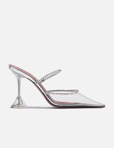 Amina Muaddi Silver Gilda Glass 95 Heels In Clear