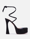 Amina Muaddi Sita Suede Ankle-wrap Platform Sandals In Black