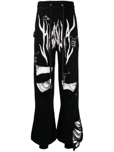 Haculla Intarsia-knit Distressed Track Pants In Black