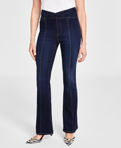 Inc International Concepts Women's High Rise Asymmetrical Seamed Bootcut Jeans, Created For Macy's In Dark Indigo