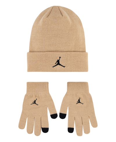 Jordan Kids' Big Boys Essentials Beanie And Gloves Set In Hemp