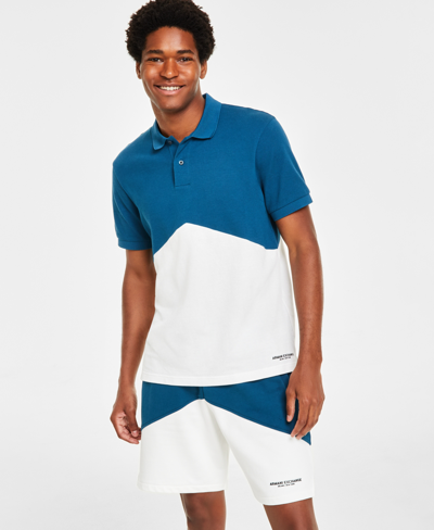 A X Armani Exchange Men's Short Sleeve Two-tone Polo Shirt In Legion Blue / Off White