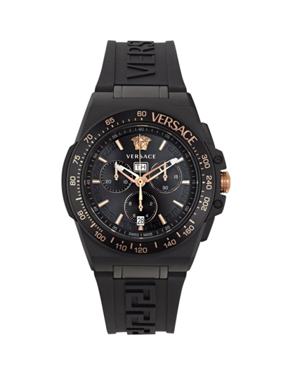 VERSACE MEN'S GRECA EXTREME CHRONO IP BLACK & SILICONE STRAP WATCH/45MM