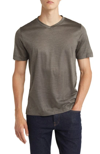 Canali V-neck Silk T-shirt In Beige