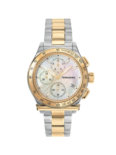 Ferragamo Men's 1927 Two-tone Stainless Steel & Mother-of-pearl Chronograph Watch/38mm In Two Tone Yellow Gold