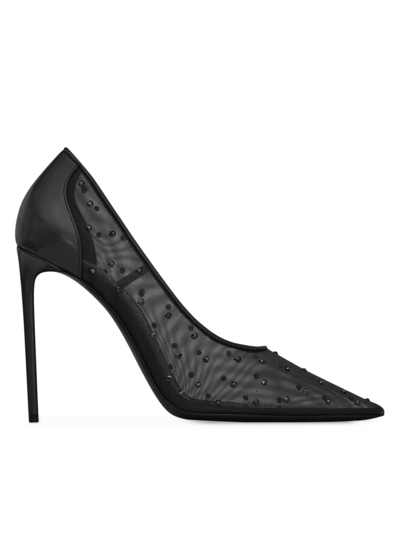 Saint Laurent Women's Anja Pumps In Rhinestone Mesh In Black