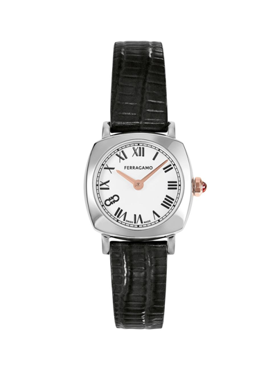 Ferragamo 23mm  Soft Square Watch With Leather Strap In Stainless Steel