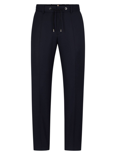 Hugo Boss Men's Drawstring Trousers In Virgin Wool Serge In Blue