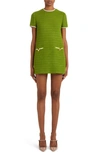 VALENTINO CONTRAST TRIM TWEED SHIFT MINIDRESS