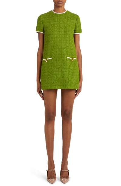 Valentino Tweed Mini Dress With Patch Pockets In Lt Green