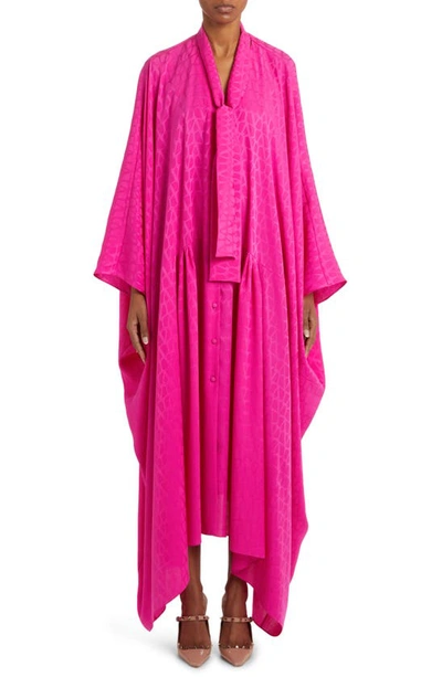 Valentino Cape-sleeve Silk Dress In Pink