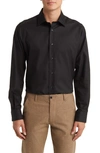 David Donahue Trim Fit Barrel Cuff Cotton Dress Shirt In Black