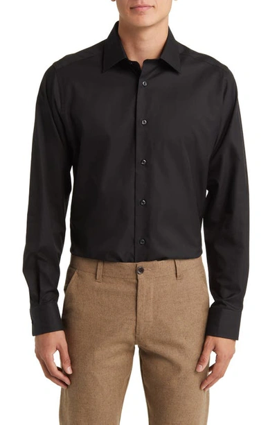 David Donahue Trim Fit Barrel Cuff Cotton Dress Shirt In Black